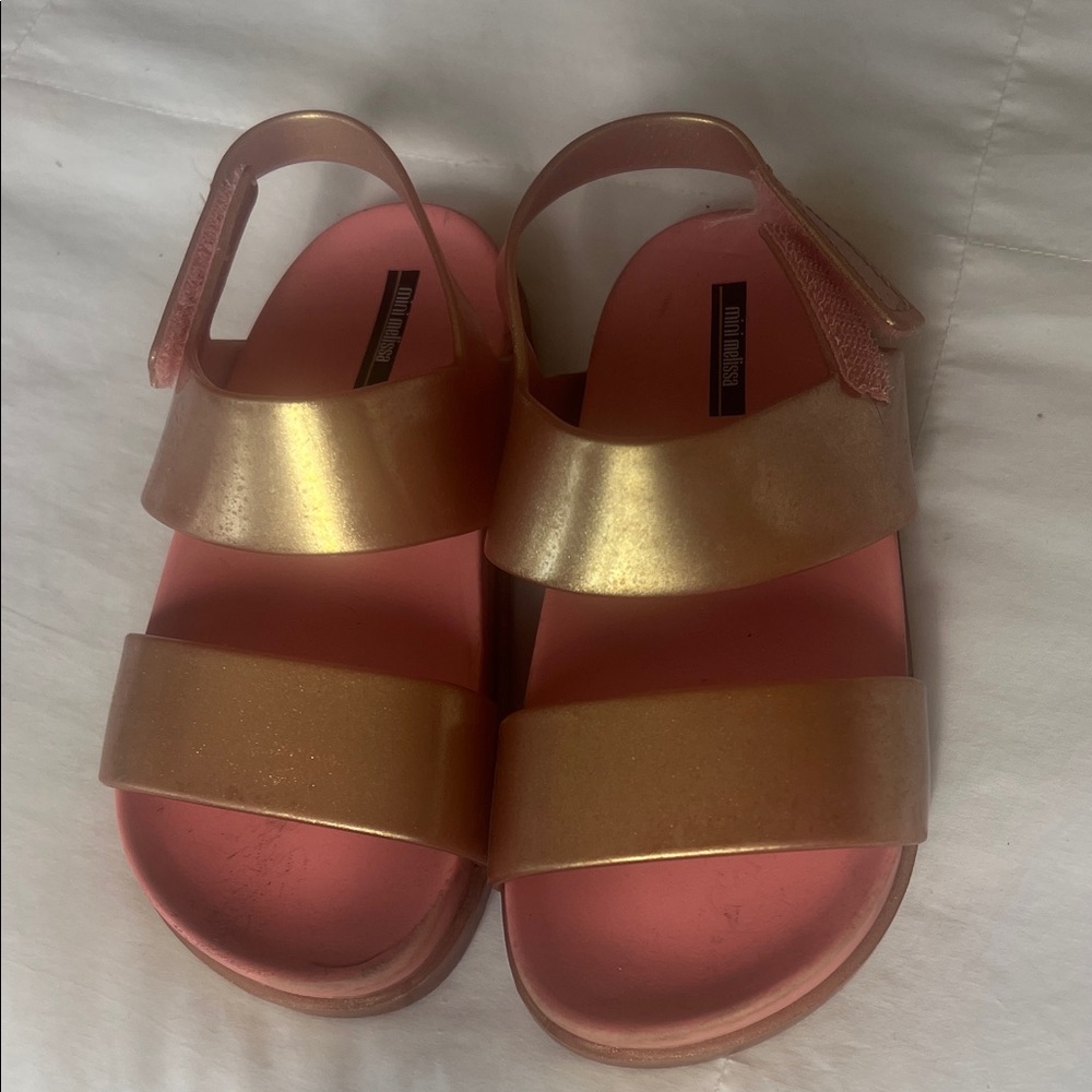Mini Melissa Gold and Pink Kids Sandals